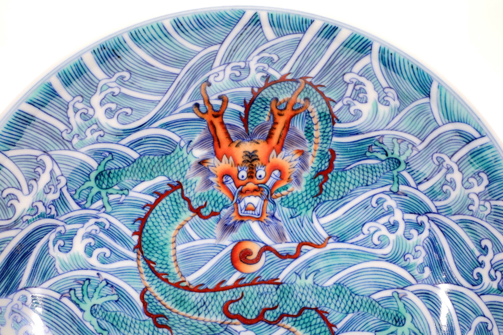 A DOUCAI SEAWATER DRAGON DISH - 2