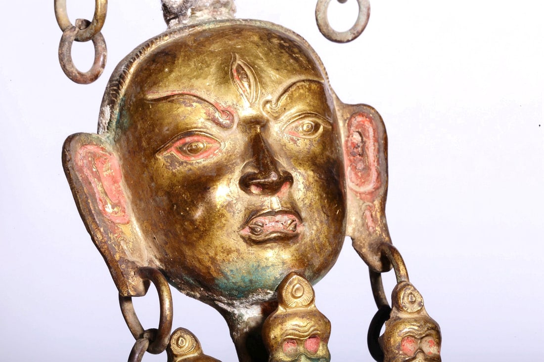 A GILT-BRONZE AND PAINTED PHURBA - 11