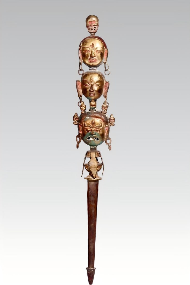 A GILT-BRONZE AND PAINTED PHURBA (1 of 11)