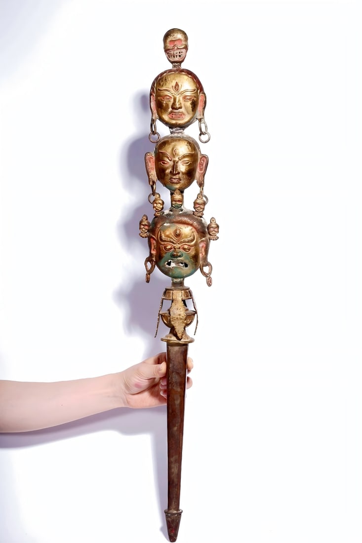 A GILT-BRONZE AND PAINTED PHURBA - 2