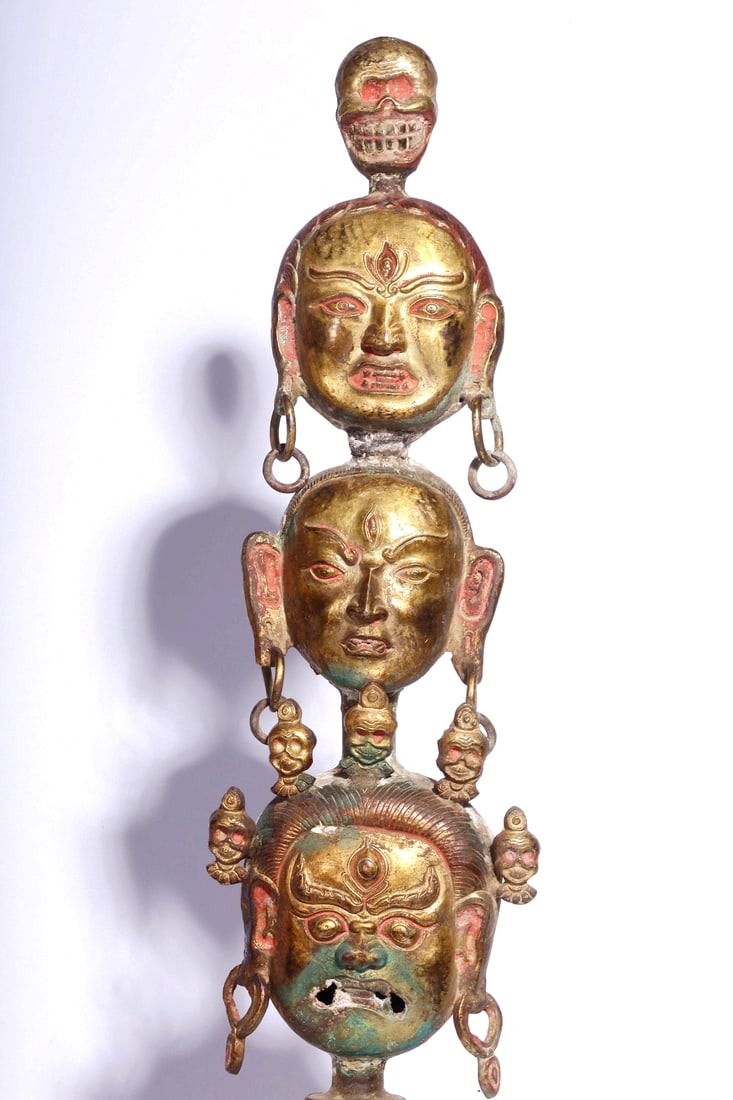 A GILT-BRONZE AND PAINTED PHURBA - 3
