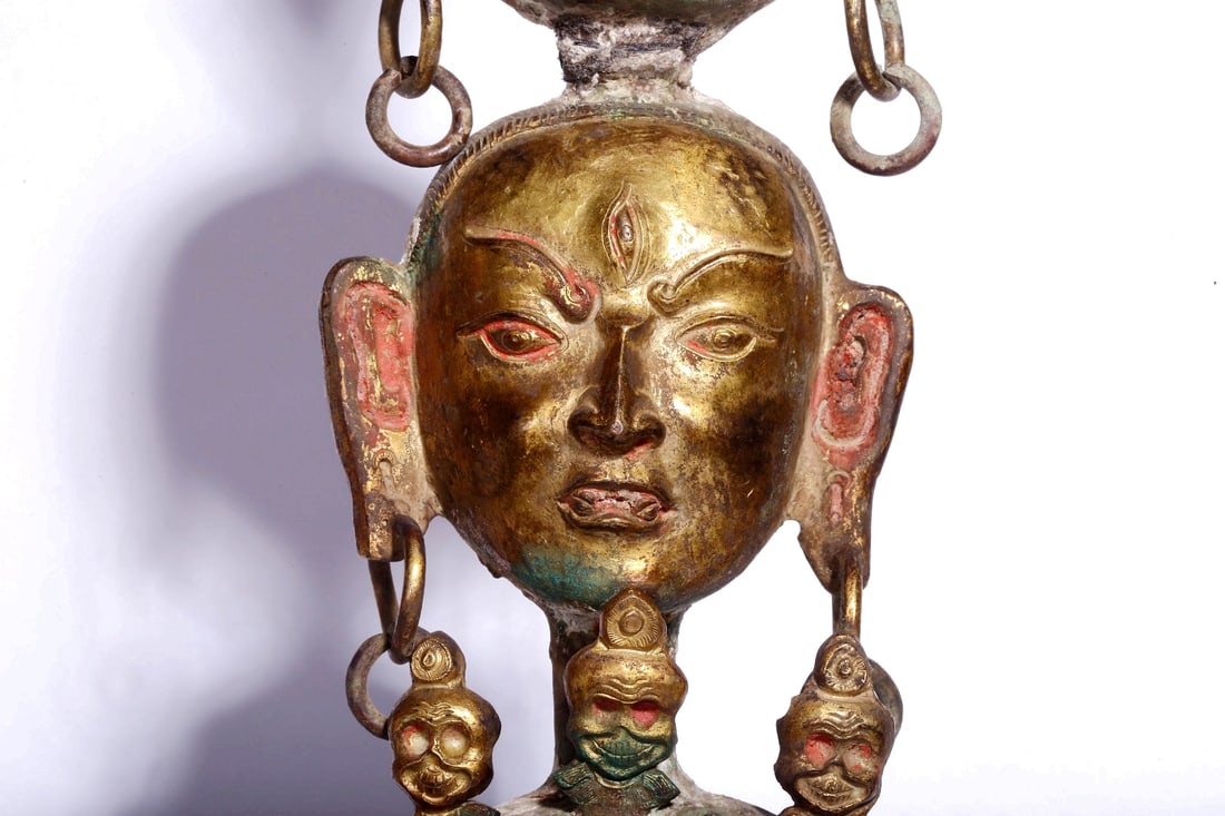 A GILT-BRONZE AND PAINTED PHURBA - 5