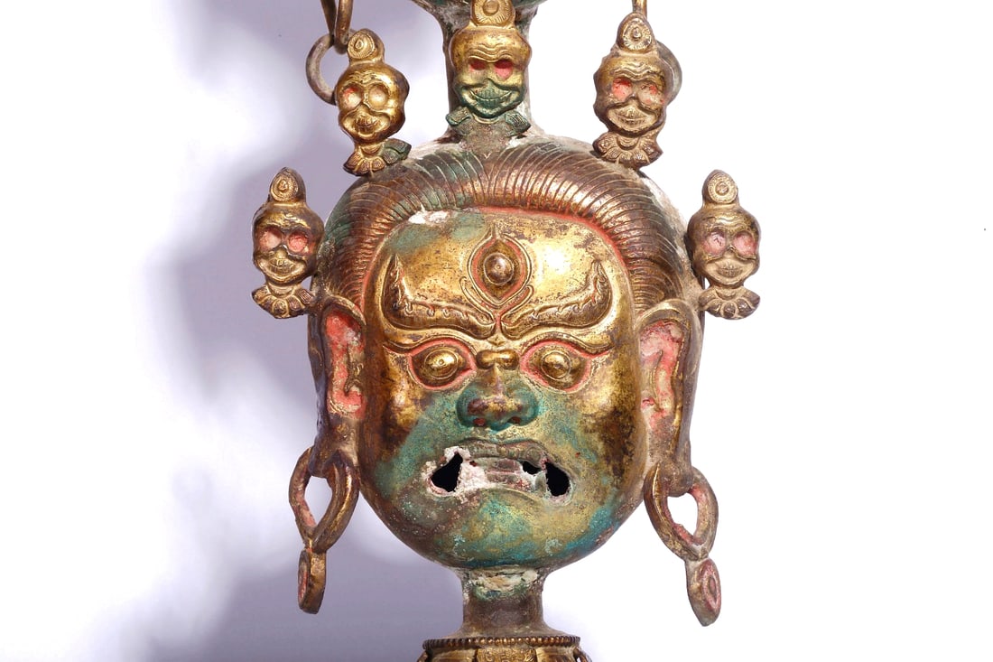 A GILT-BRONZE AND PAINTED PHURBA - 6