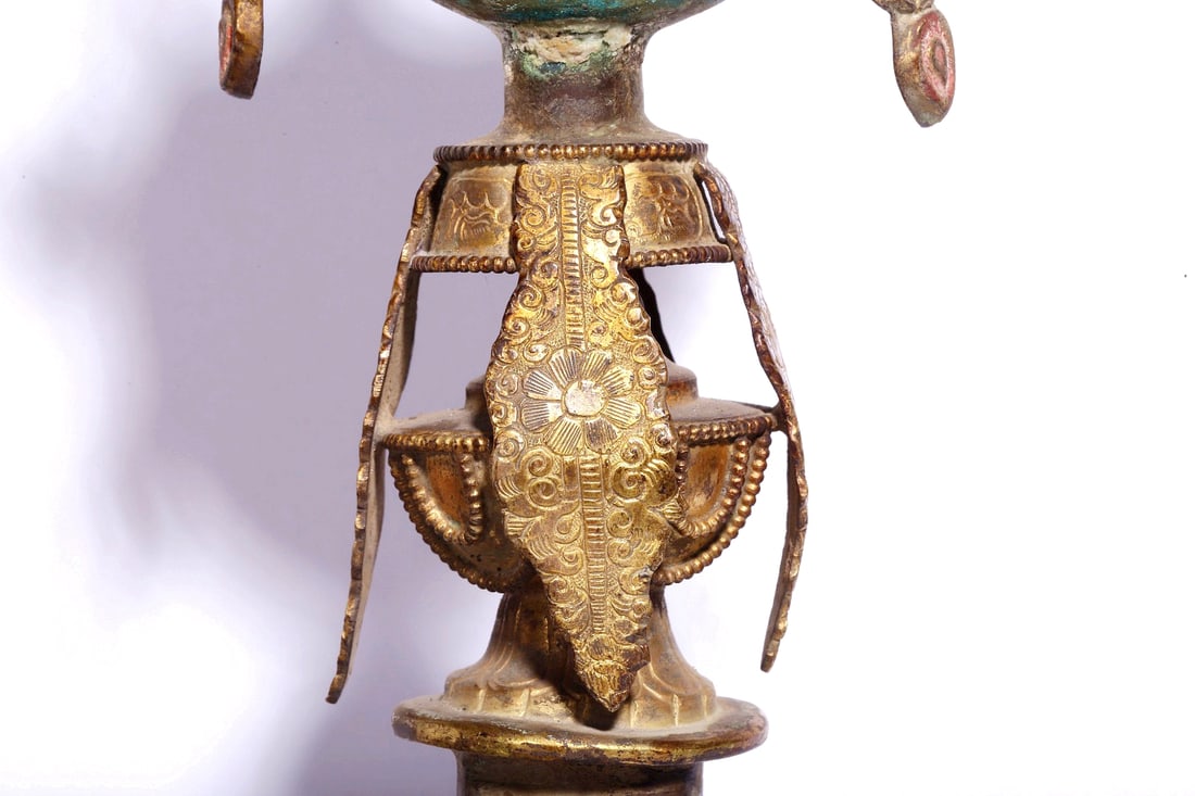 A GILT-BRONZE AND PAINTED PHURBA - 7