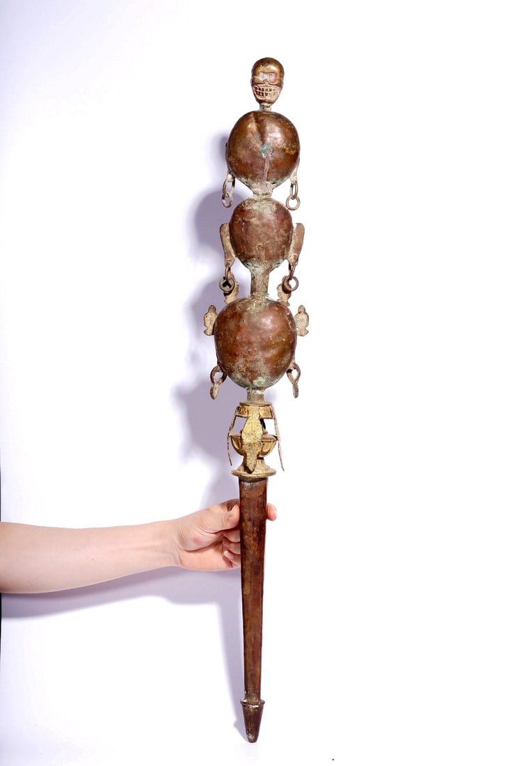 A GILT-BRONZE AND PAINTED PHURBA - 8