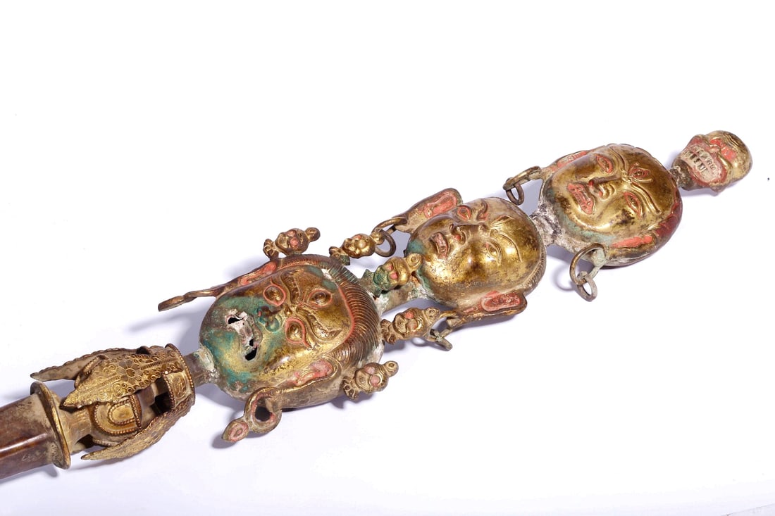 A GILT-BRONZE AND PAINTED PHURBA - 9
