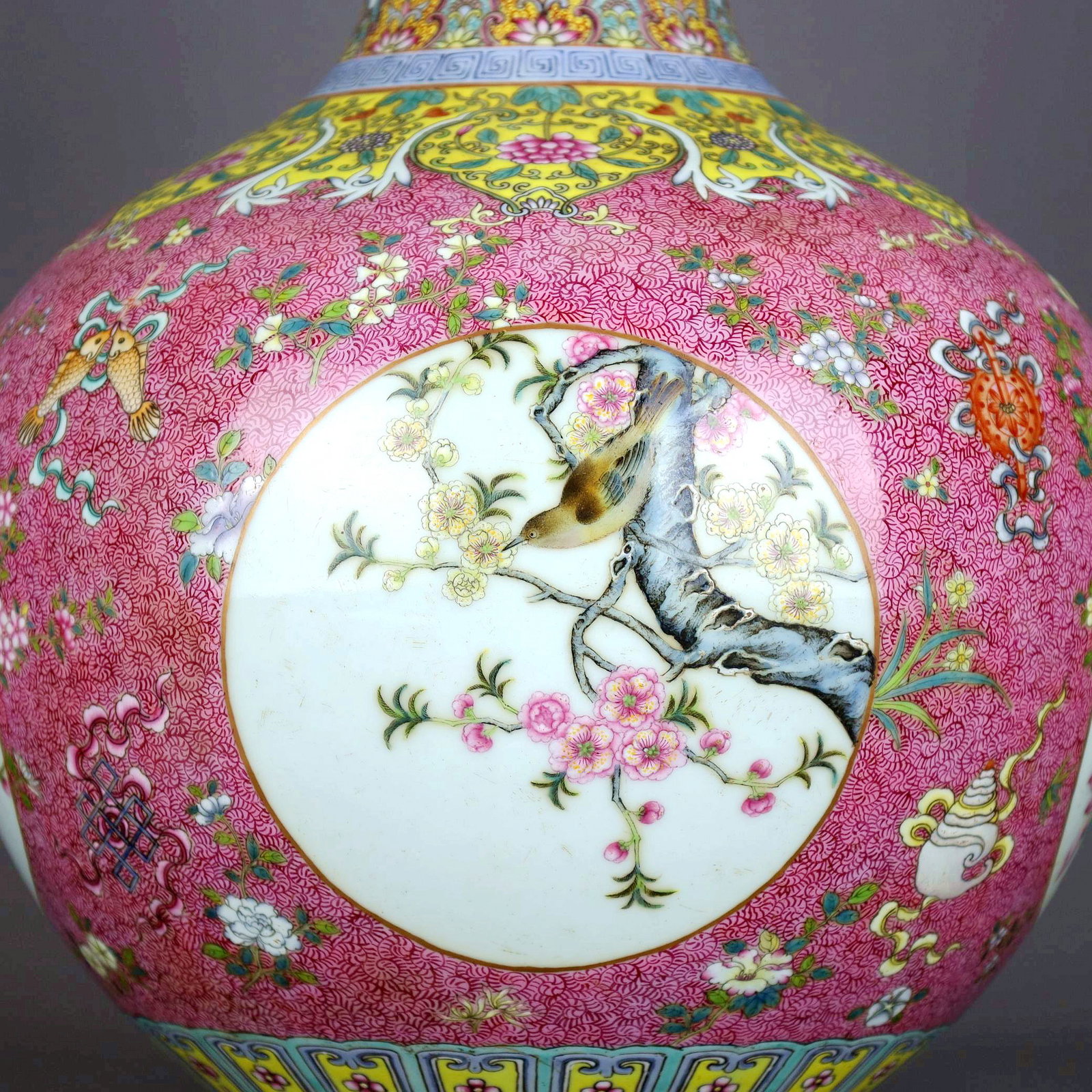 A RUBY-GROUND ENAMELLED FLOWER AND BIRD TIANQIUPING - 5