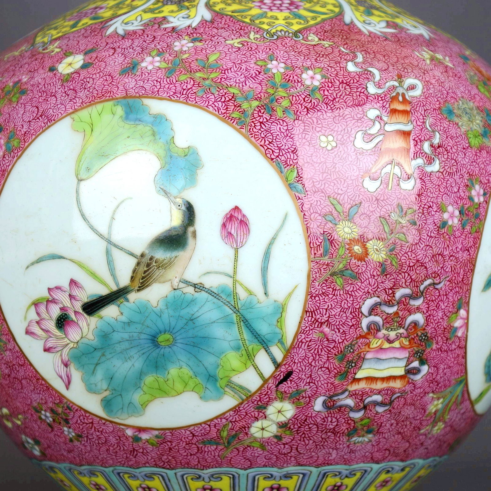 A RUBY-GROUND ENAMELLED FLOWER AND BIRD TIANQIUPING - 6