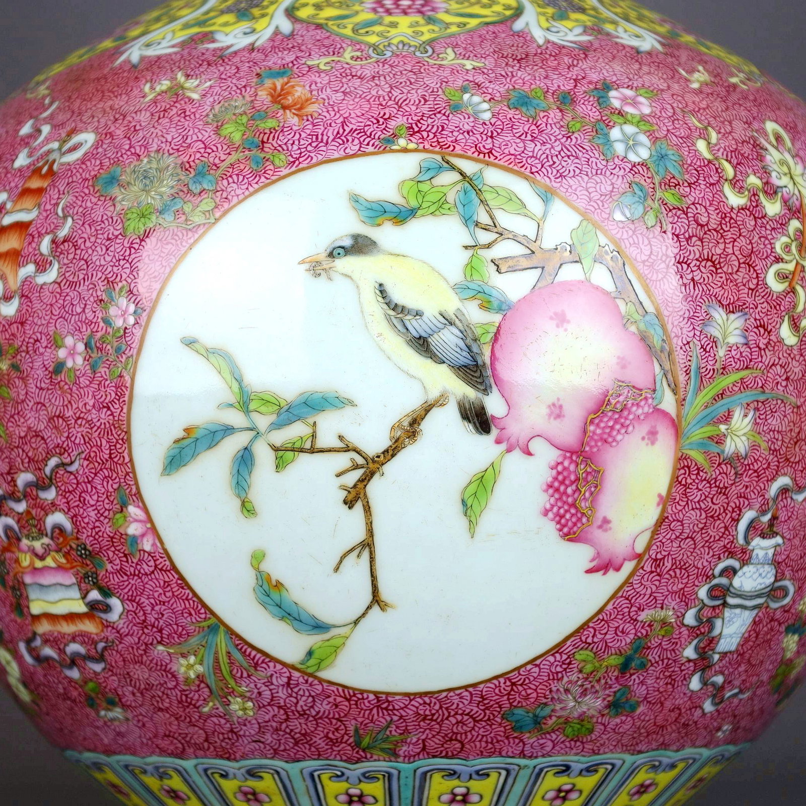 A RUBY-GROUND ENAMELLED FLOWER AND BIRD TIANQIUPING - 7