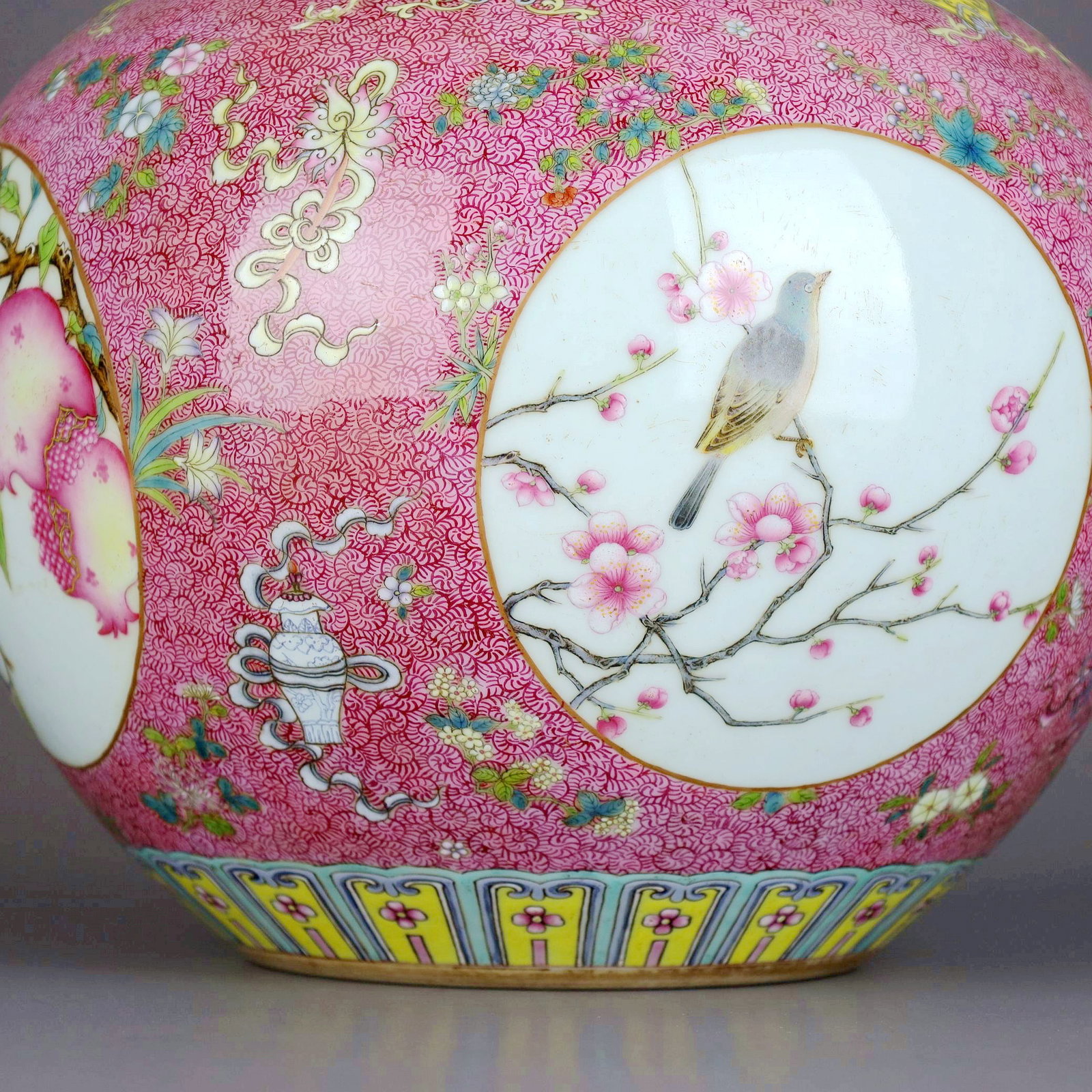 A RUBY-GROUND ENAMELLED FLOWER AND BIRD TIANQIUPING - 8