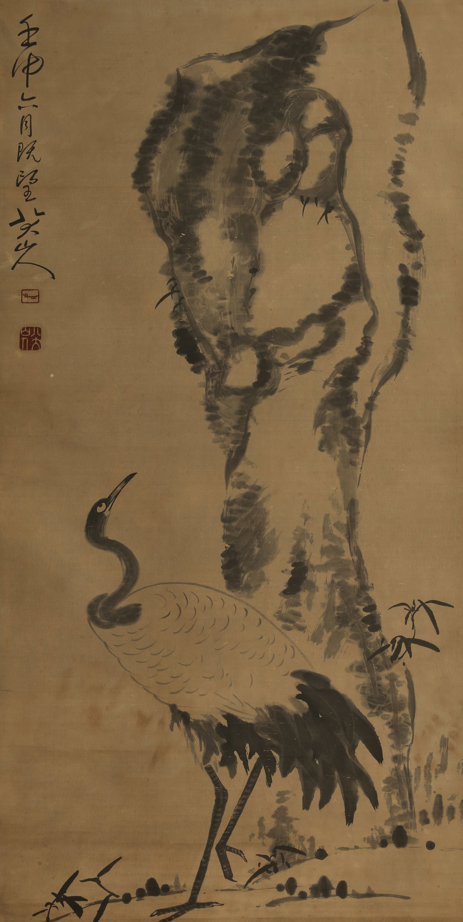 A CHINESE HAND PAINTING WITH THE MARK OF BADASHANREN: A CHINESE HAND PAINTING WITH THE MARK OF BADASHANREN Size:135*67cm