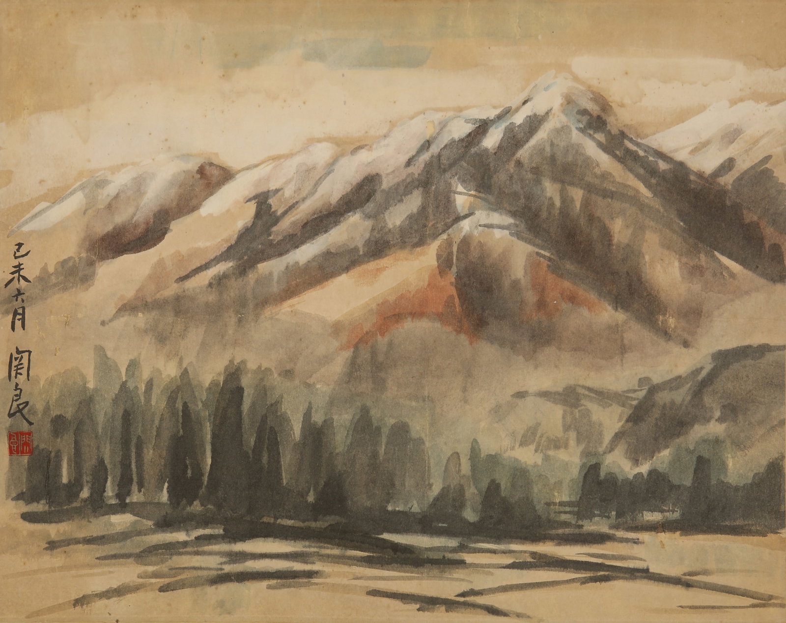 A CHINESE HAND PAINTING WITH THE MARK OF GUAN LIANG: A CHINESE HAND PAINTING WITH THE MARK OF GUAN LIANG Size:37*47cm