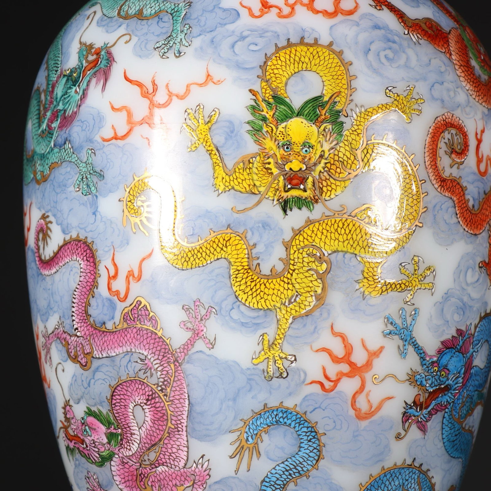 Glassware Enamel Blue Base Dragon Pattern Vase - 2
