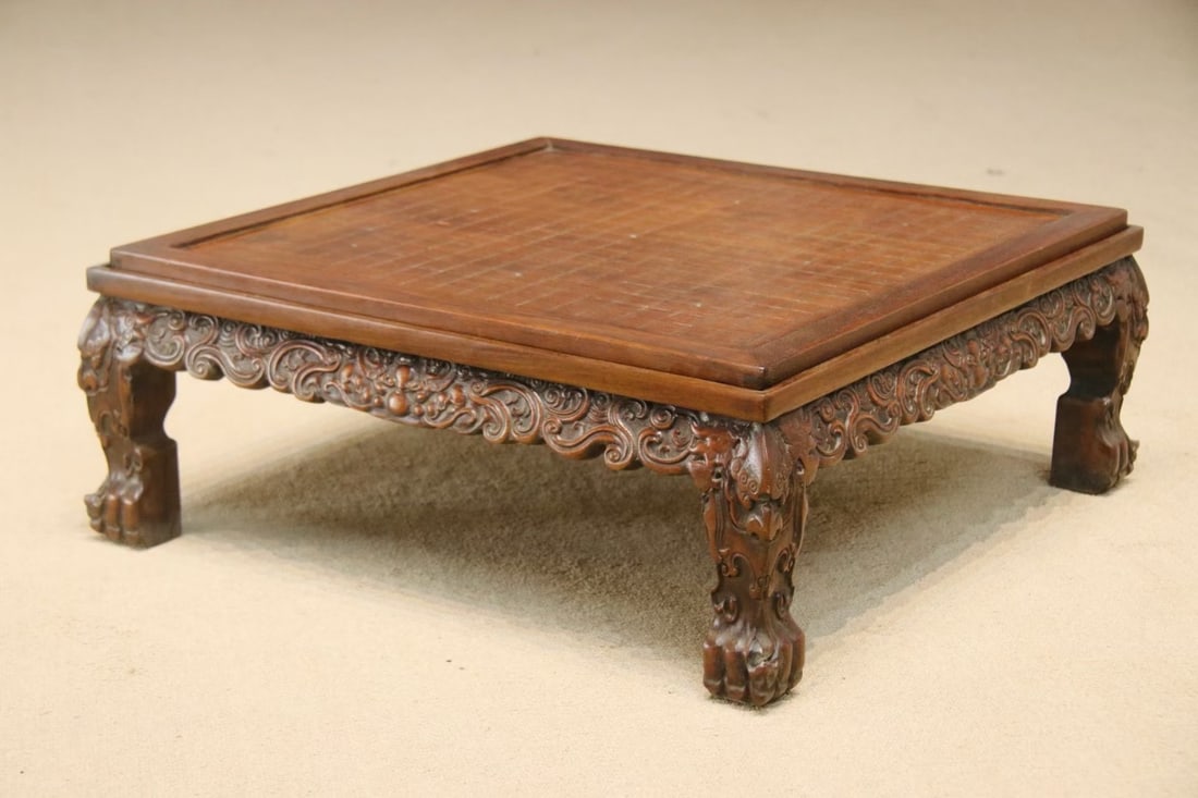 Huanghuali Wood Carved Flower Pattern Table (1 of 5)