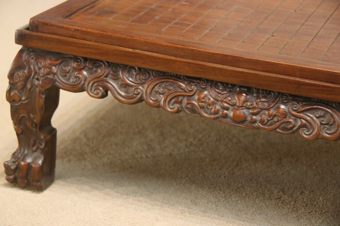 Huanghuali Wood Carved Flower Pattern Table - 3