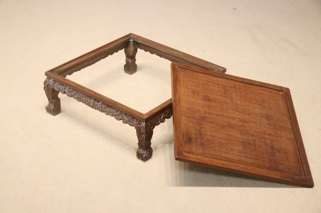 Huanghuali Wood Carved Flower Pattern Table - 5