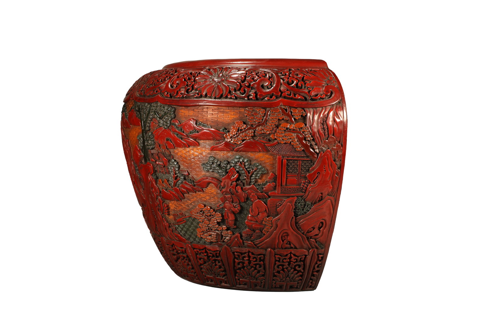 Lacquerware Red Carved Landscape Pattern Hanging Pot - 2