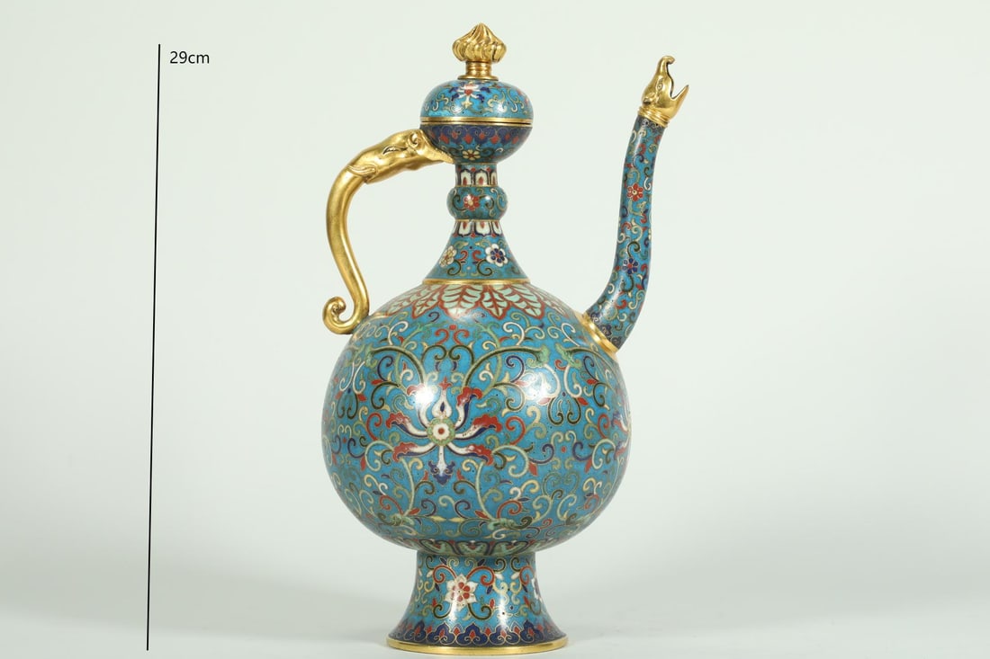 Bronze Cloisonne Carved Flower Pattern Pot: Bronze Cloisonne Carved Flower Pattern Pot (29cm)