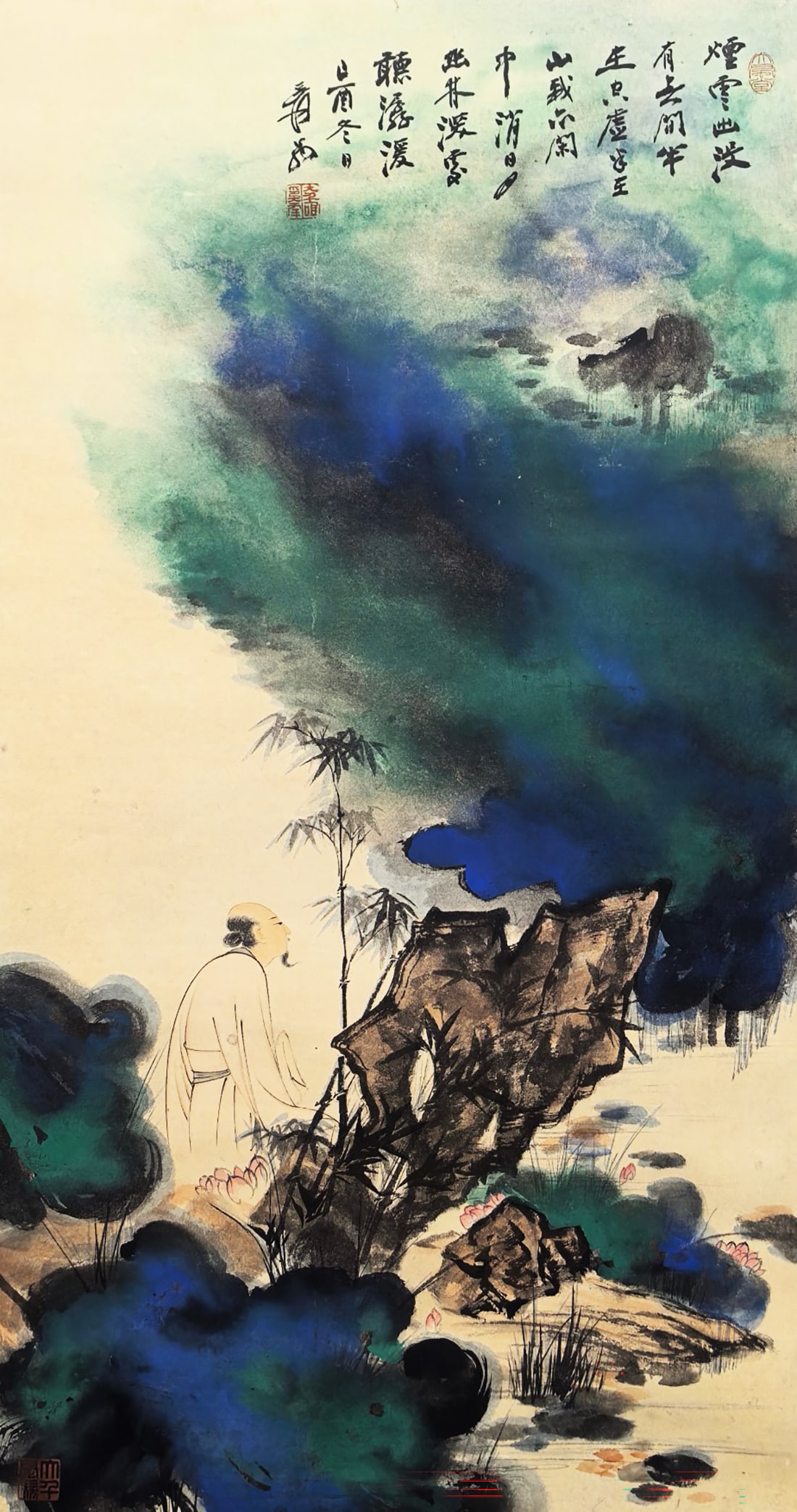 Zhang Daqian mark, Chinese Friend Visit painting. Ink and Color on Paper, Mounted: Zhang Daqian mark, Chinese Friend Visit painting. Ink and Color on Paper, Mounted (115 x 61cm)