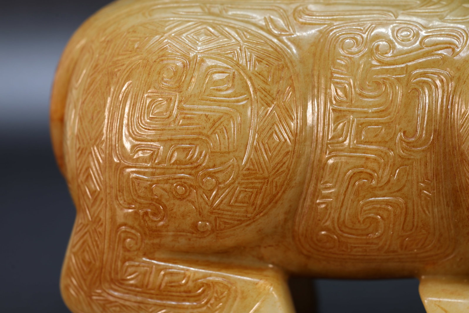 Jade Carved Beast Face Pattern Ox Shape Figure - 7