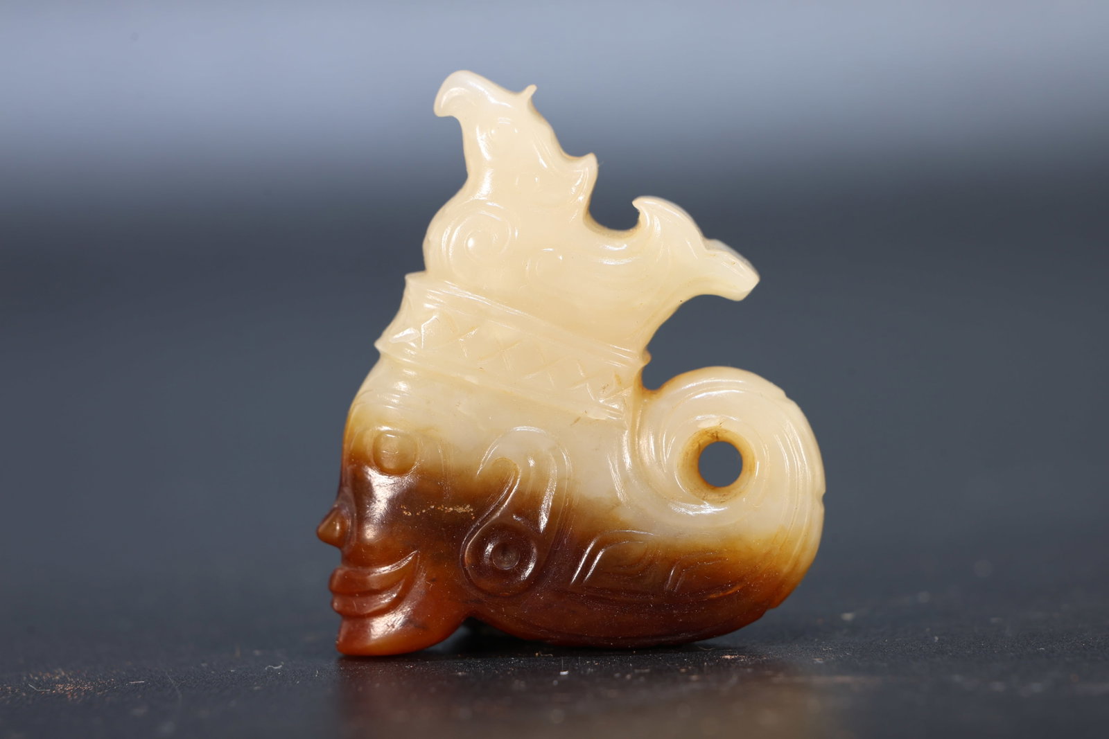 Jade Carved Character Face and Bird Pattern Bi (1 of 6)