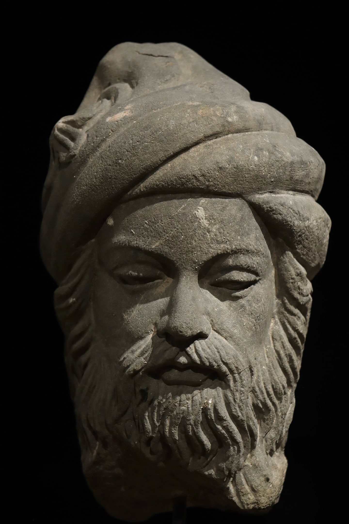 Grey Stone Man Head Figure - 2