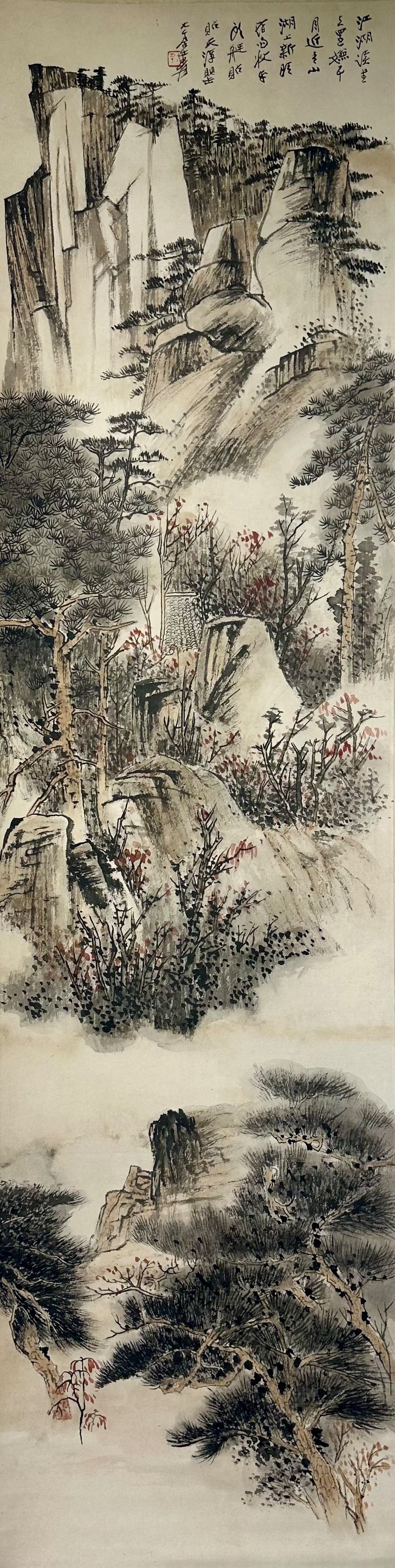 Zhang Zhong mark, Chinese Landscape painting. Ink and Color on Paper, Hanging Scroll: Zhang Zhong mark, Chinese Landscape painting. Ink and Color on Paper, Hanging Scroll (133 x 34cm)