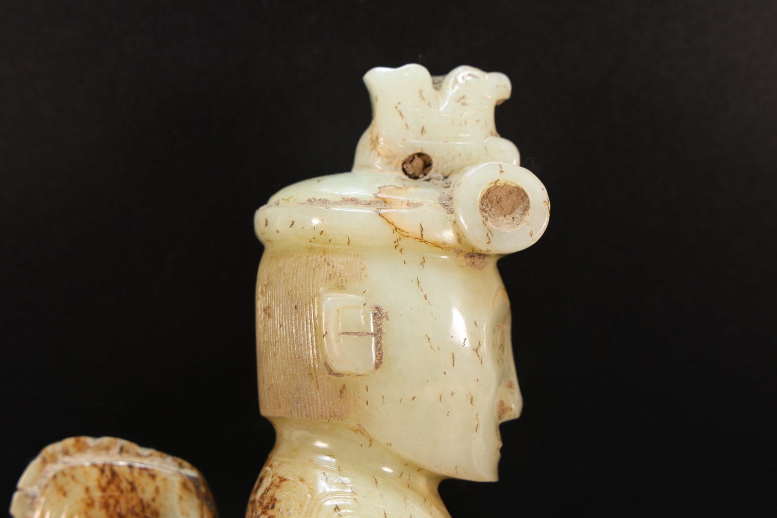 Jade Carved Beast Face Pattern Character Shape Figure - 9