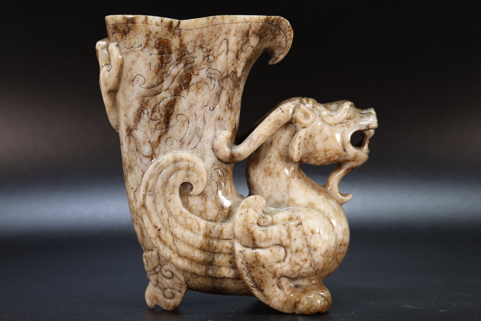 Jade Carved Phoenix Pattern Beast Shape Cup - 7