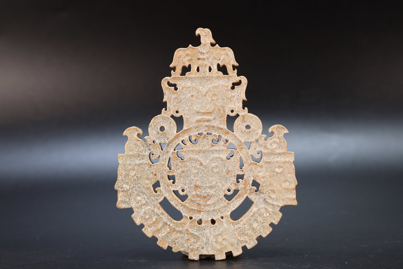 Jade Carved Character Face and Bird Pattern Bi (1 of 6)