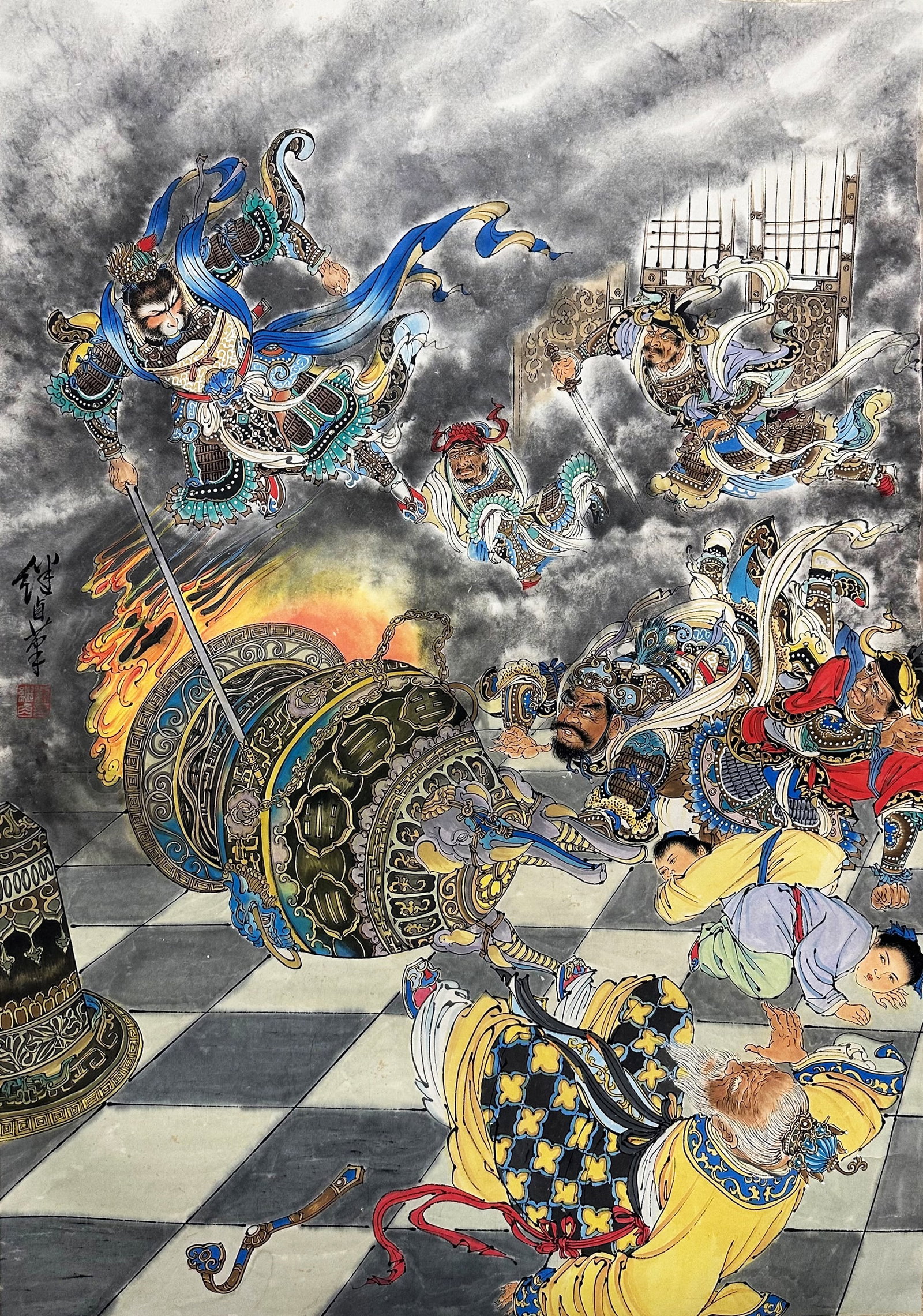 Liu Jiuyou mark, Chinese The Monkey King painting. Ink and Color on Paper, Hanging Scroll: Liu Jiuyou mark, Chinese The Monkey King painting. Ink and Color on Paper, Hanging Scroll (95 x 66cm)