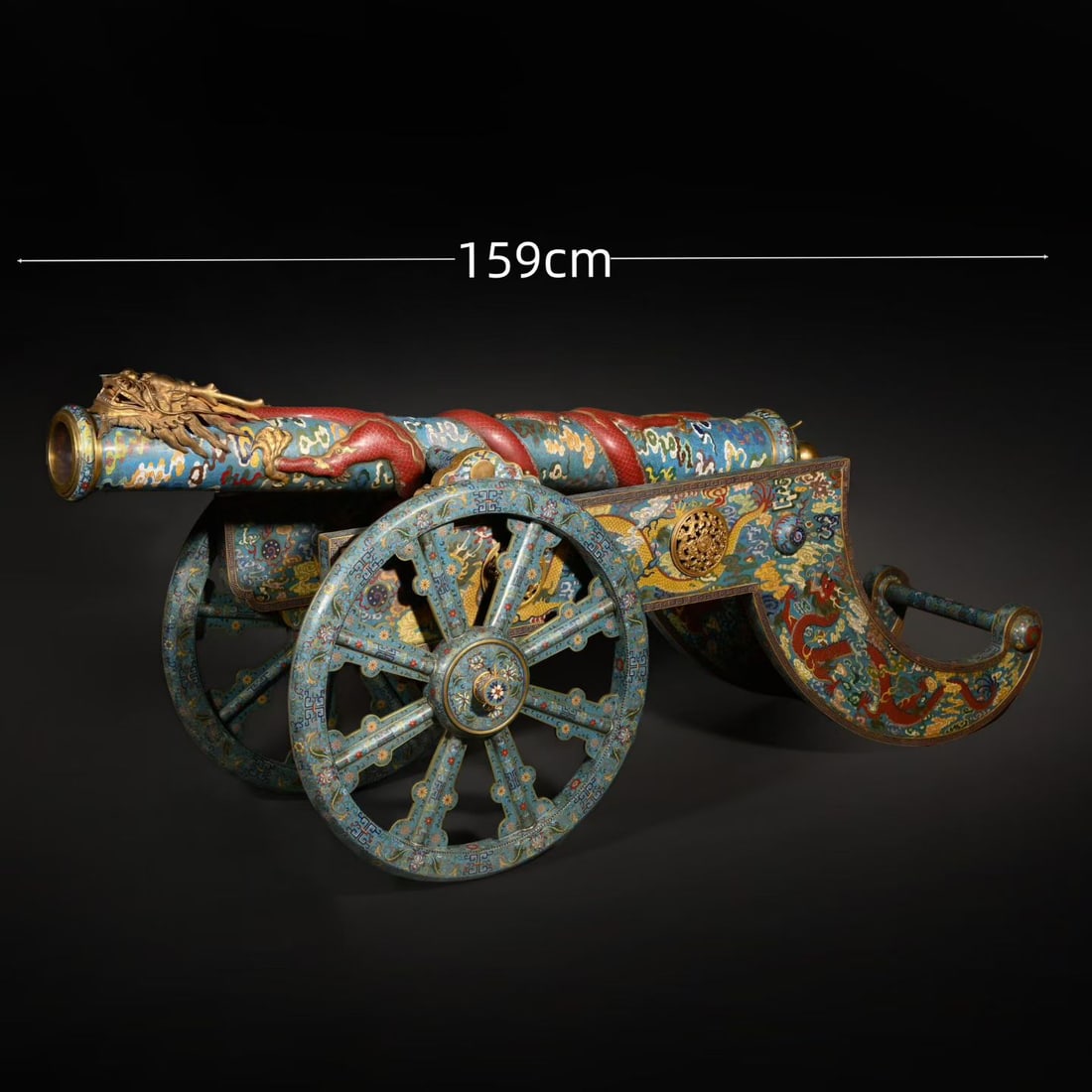 Bronze Cloisonne Carved Cloud and Dragon Pattern Cannon (1 of 9)