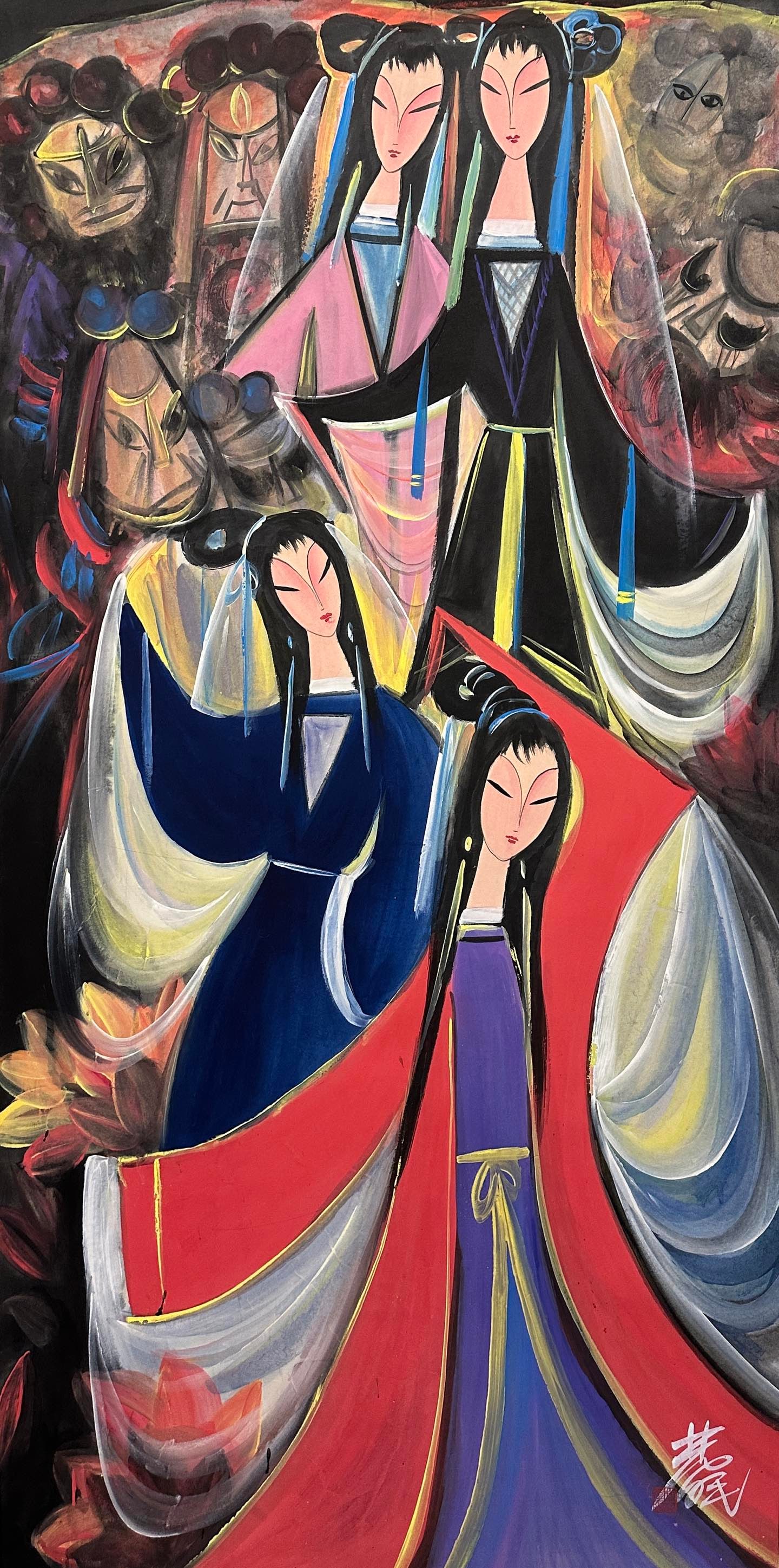 Chinese Drawing Beauty Painting,Lin Fengmian Mark: Chinese Drawing Beauty Painting,Lin Fengmian Mark (138 x 69cm)