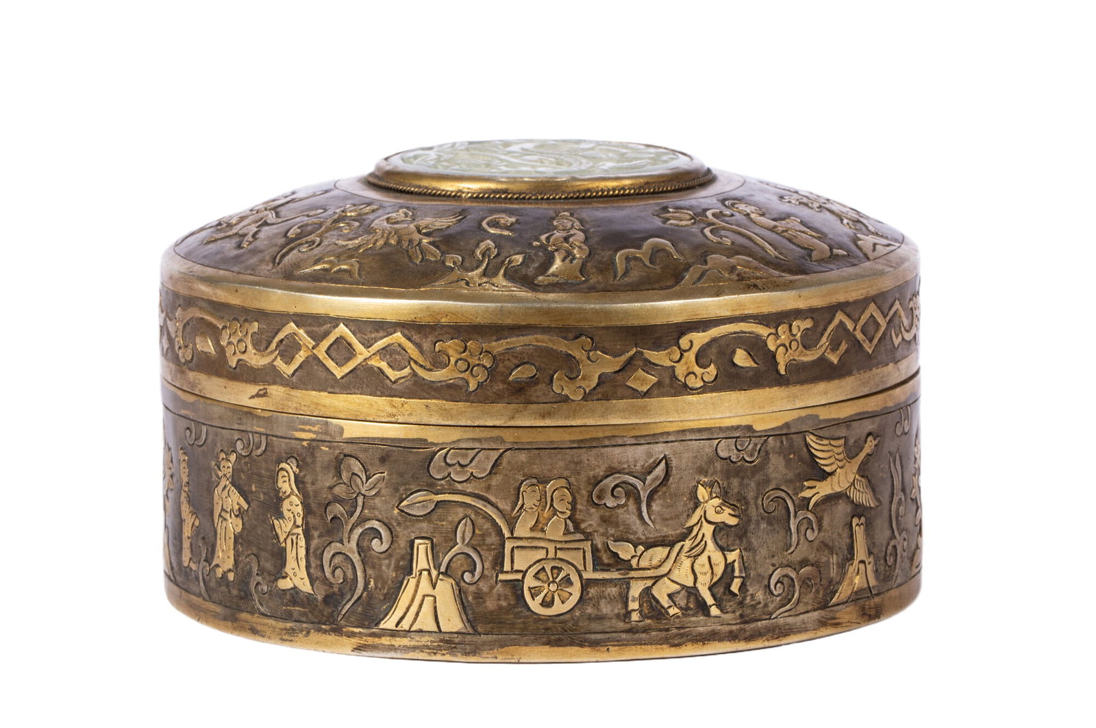 A CHINESE PARCEL-GILT METAL BOX INLAID WITH JADE (1 of 11)
