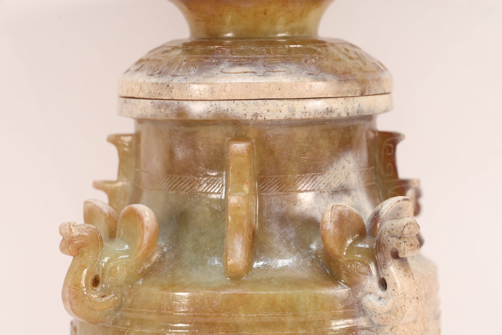 Jade Carved Beast Face Pattern Lid Pot - 2