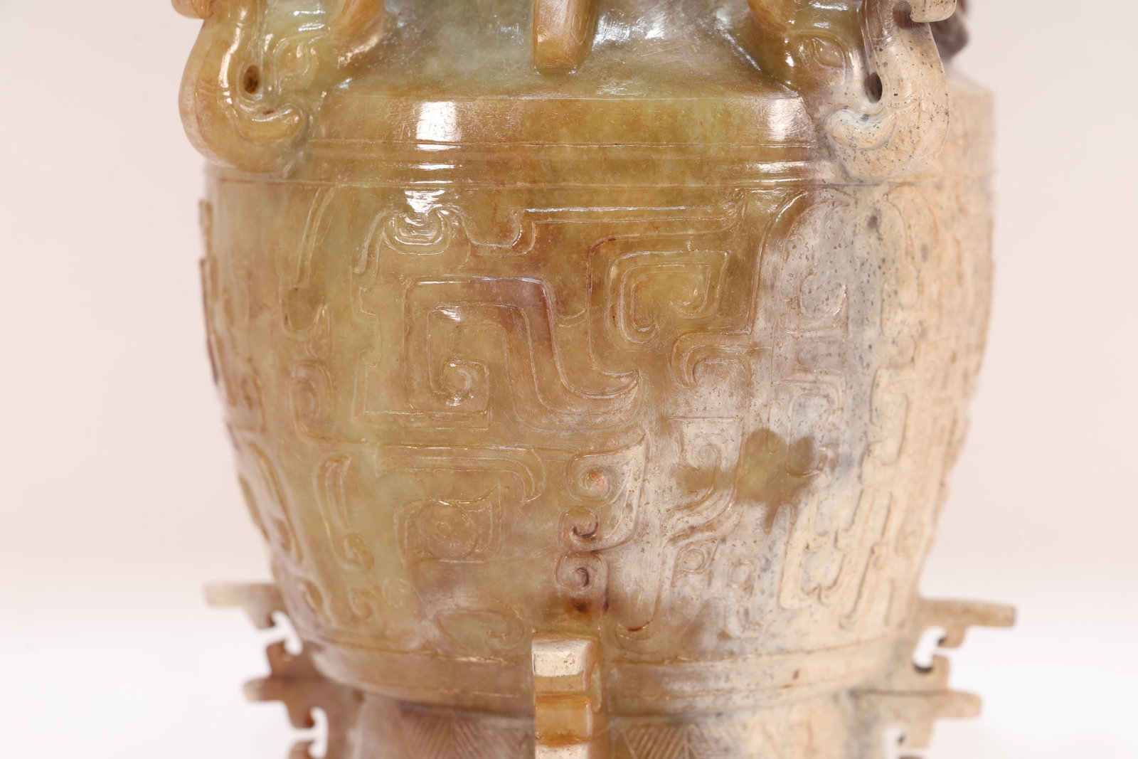 Jade Carved Beast Face Pattern Lid Pot - 3