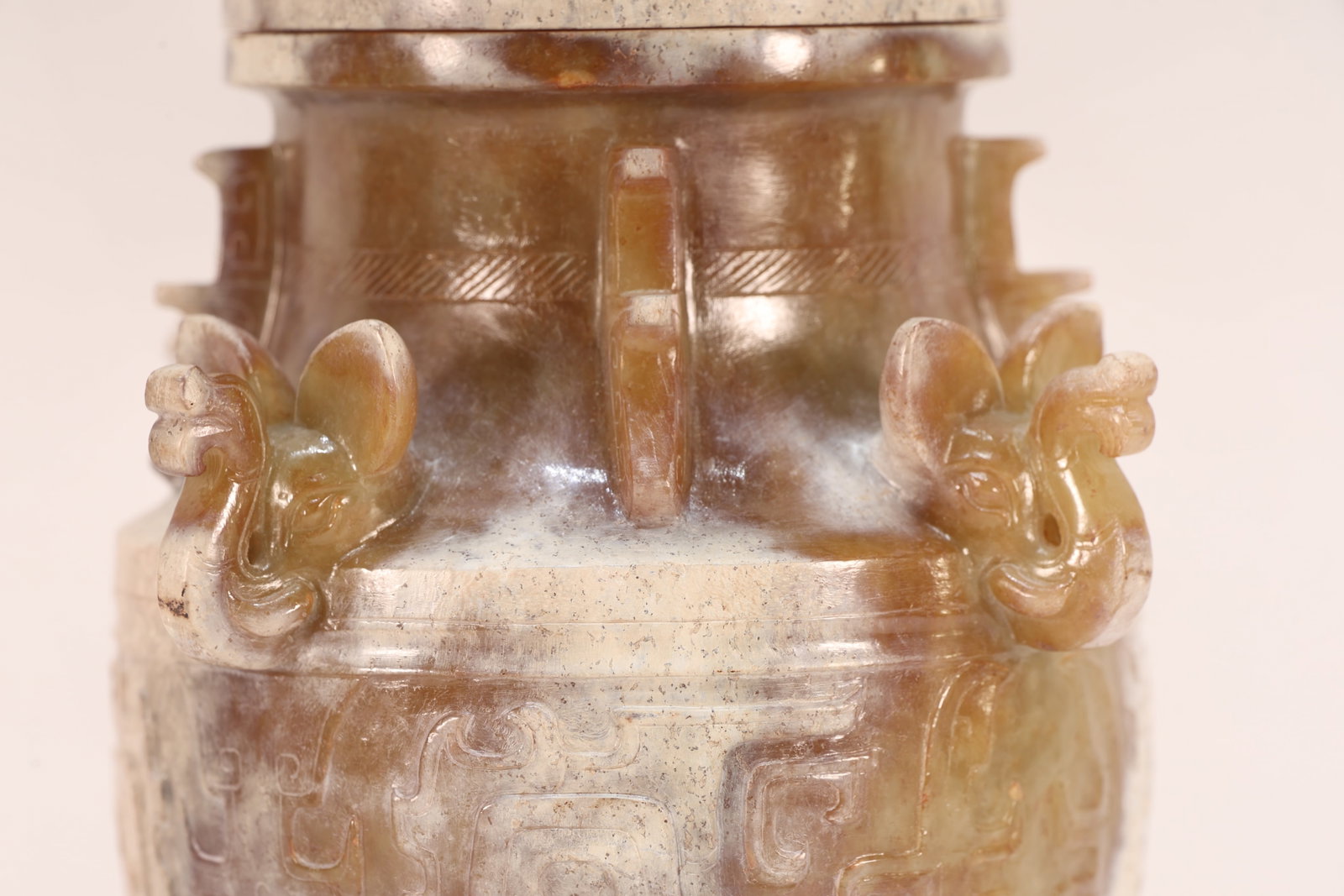 Jade Carved Beast Face Pattern Lid Pot - 8