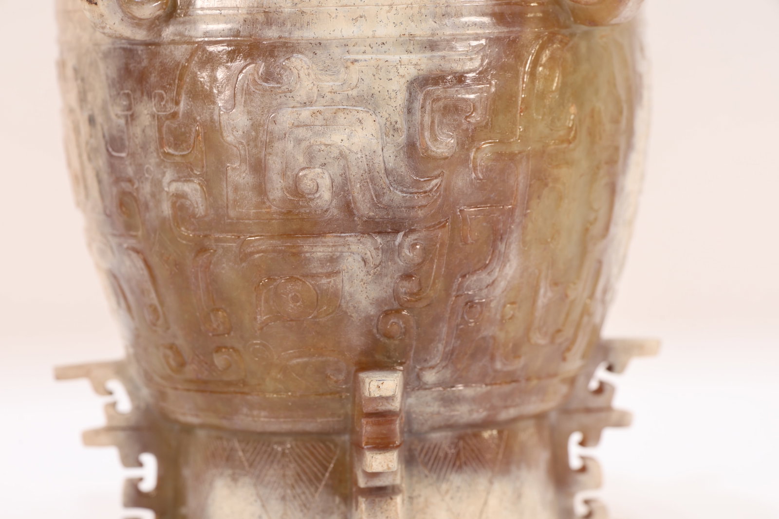 Jade Carved Beast Face Pattern Lid Pot - 9