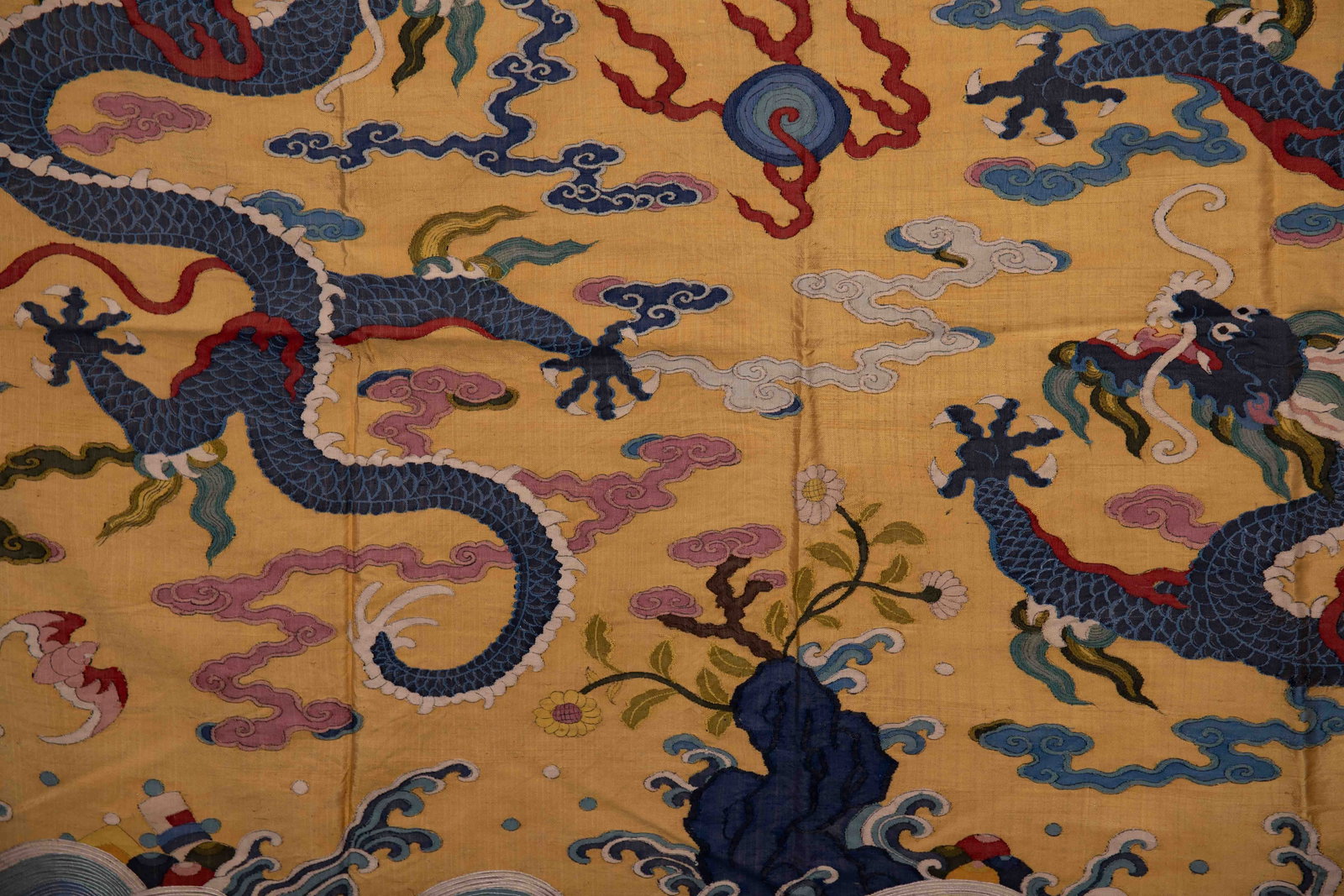A CHINESE KESI "TWO DRAGONS CHASING PEARL" TEXTILE PANEL - 6