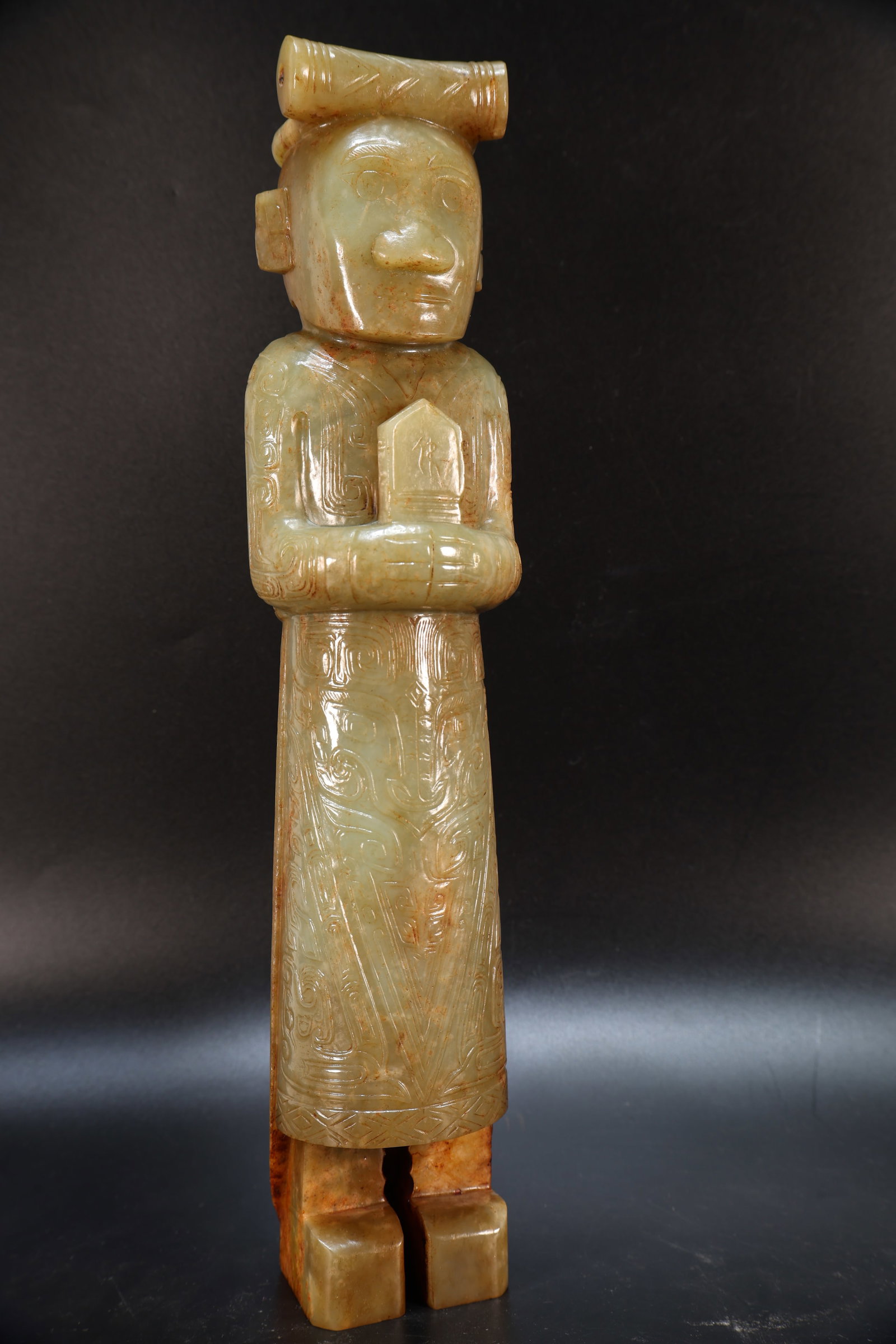 Jade Carved Beast Face Pattern Character Shape Figure: Jade Carved Beast Face Pattern Character Shape Figure (31 x 7 x 7cm)