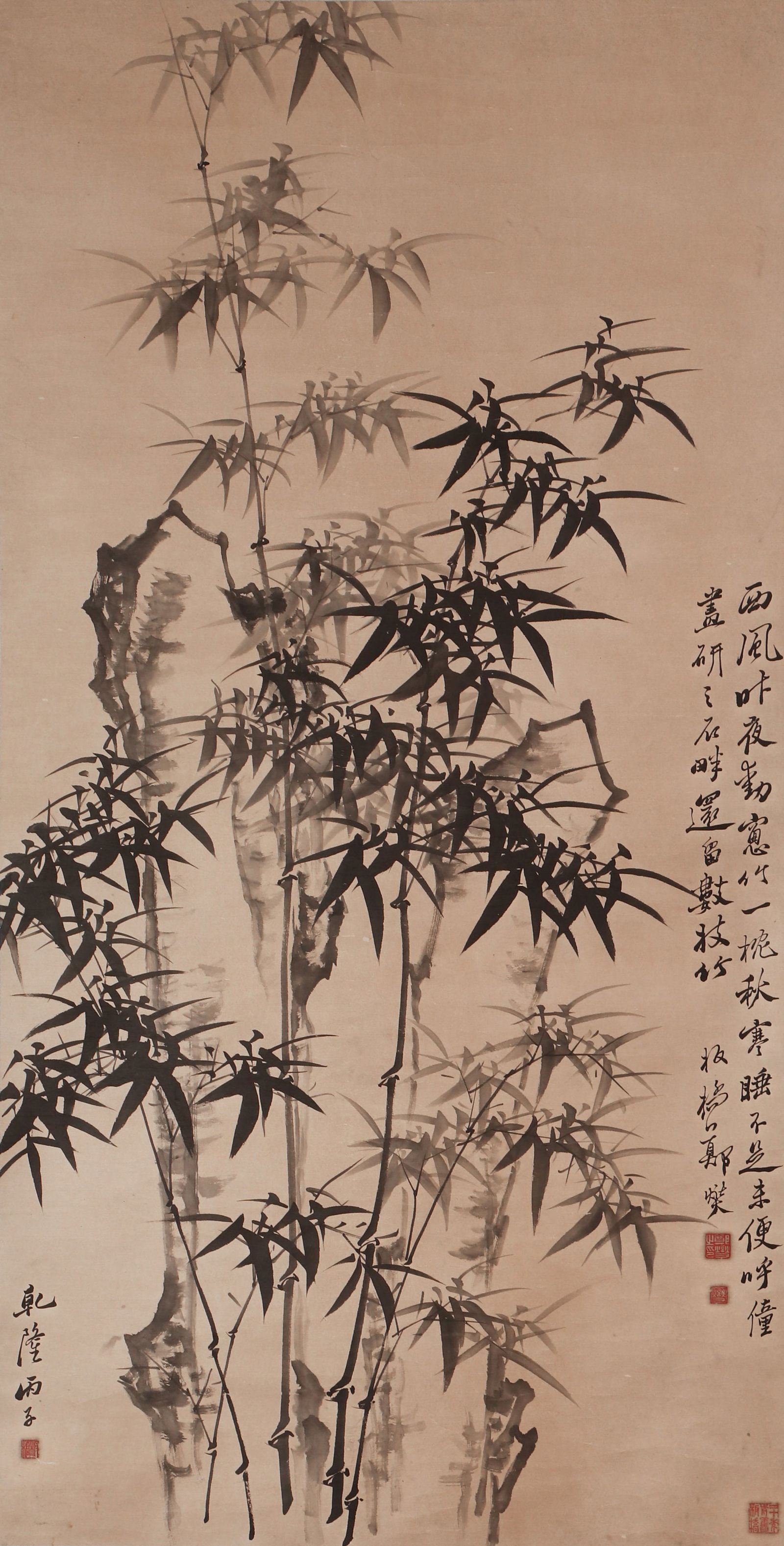 A CHINESE PAINTING OF INK BAMBOO, SIGNED ZHENG BANQIAO: A CHINESE PAINTING OF INK BAMBOO, SIGNED ZHENG BANQIAO (136 x 62cm)
