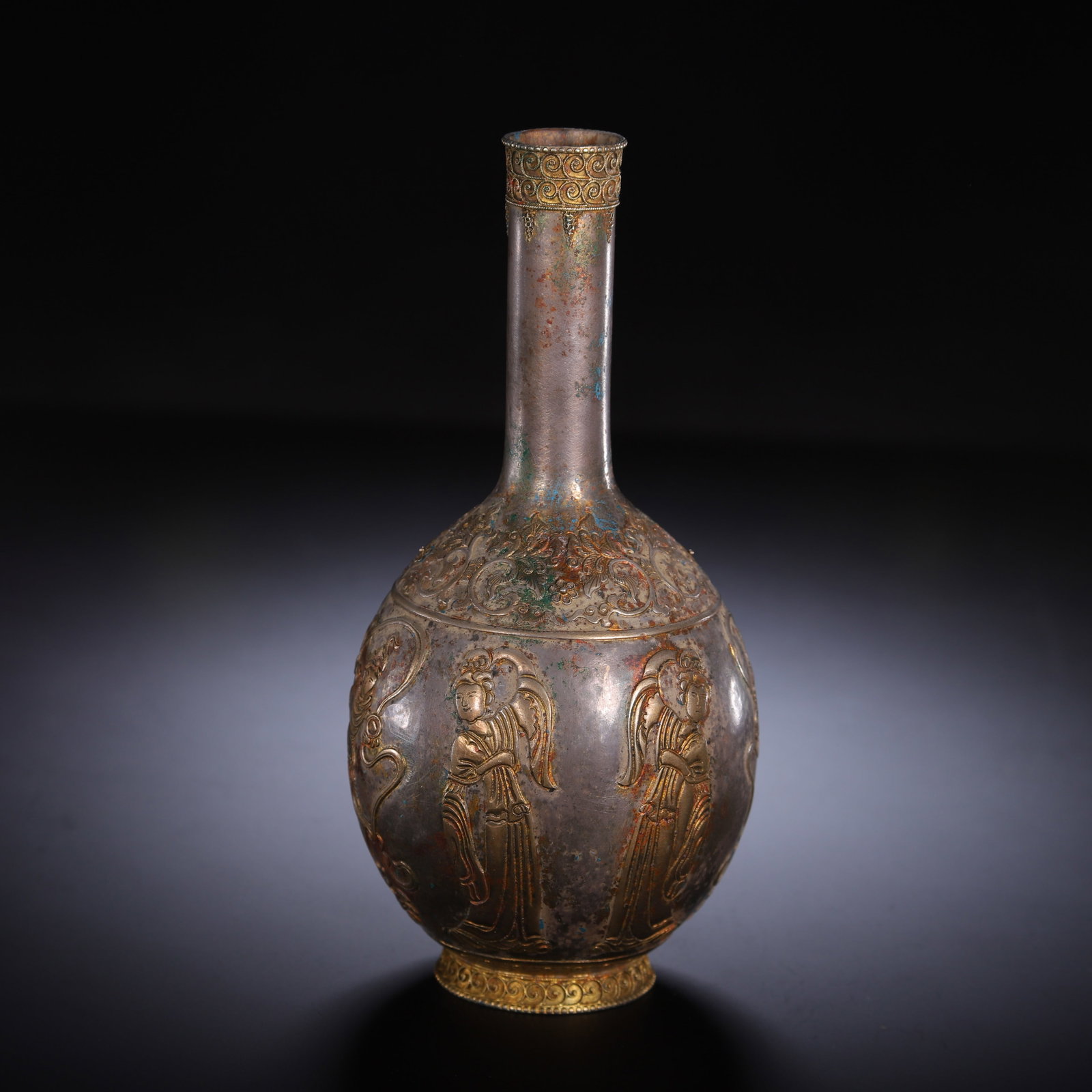A SILVER PARTLY GILT BOTTLE VASE - 5