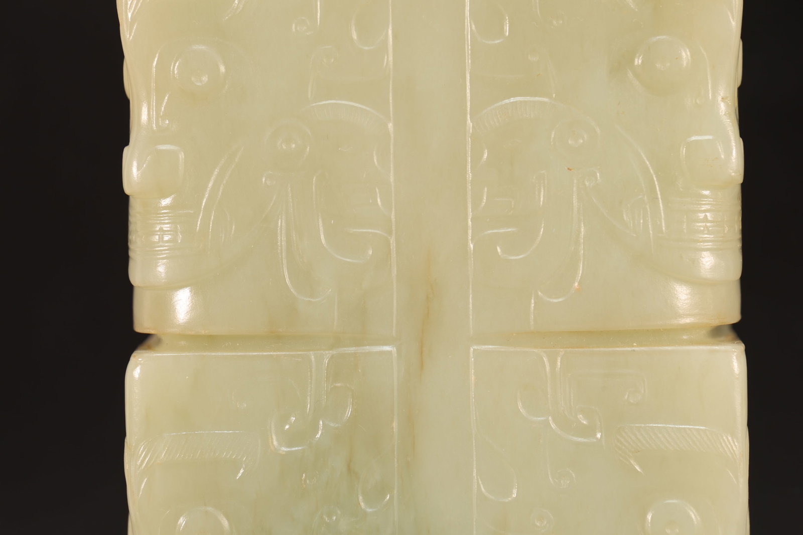 Jade Carved Beast Face Pattern Cong - 9