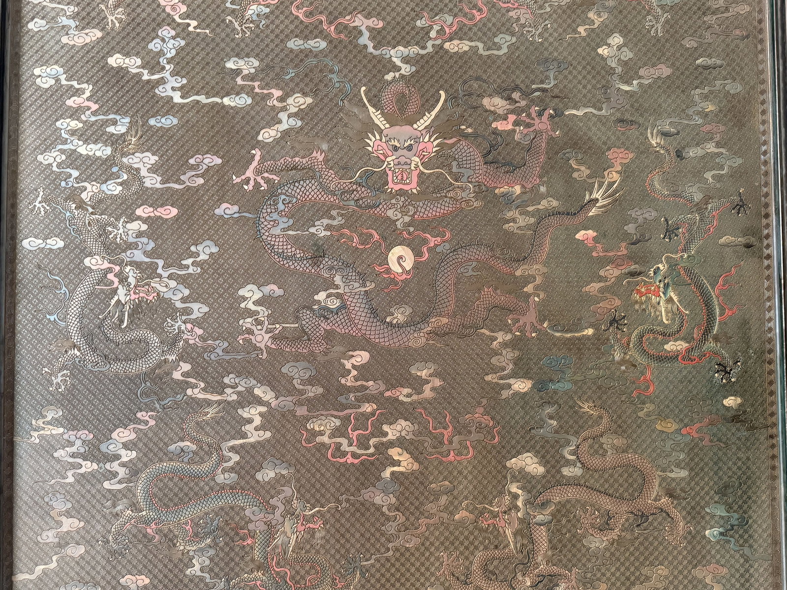 Lacquerware Carved Cloud and Dragon Pattern Wall Panel - 10