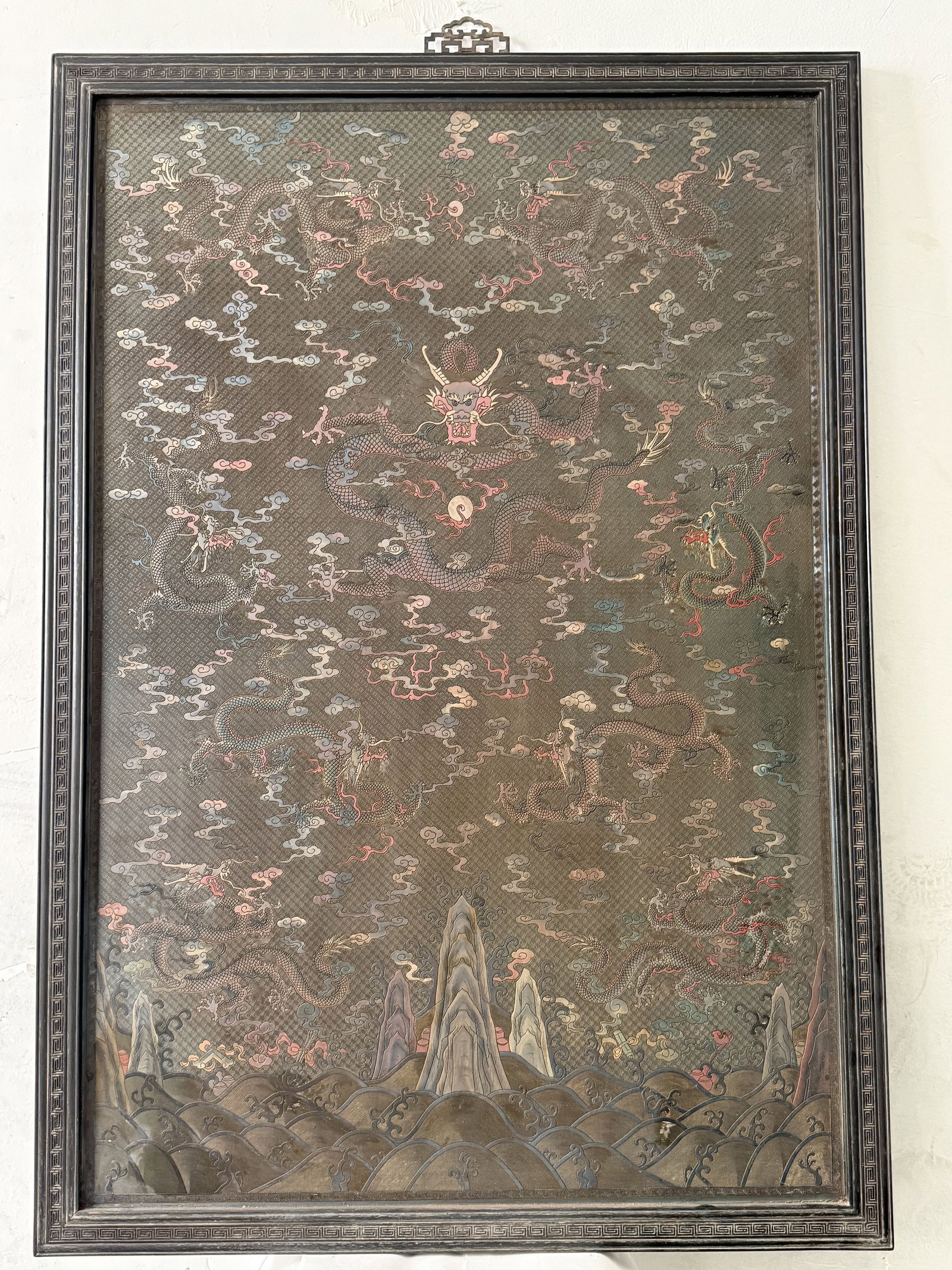 Lacquerware Carved Cloud and Dragon Pattern Wall Panel: Lacquerware Carved Cloud and Dragon Pattern Wall Panel (108 x 75cm)