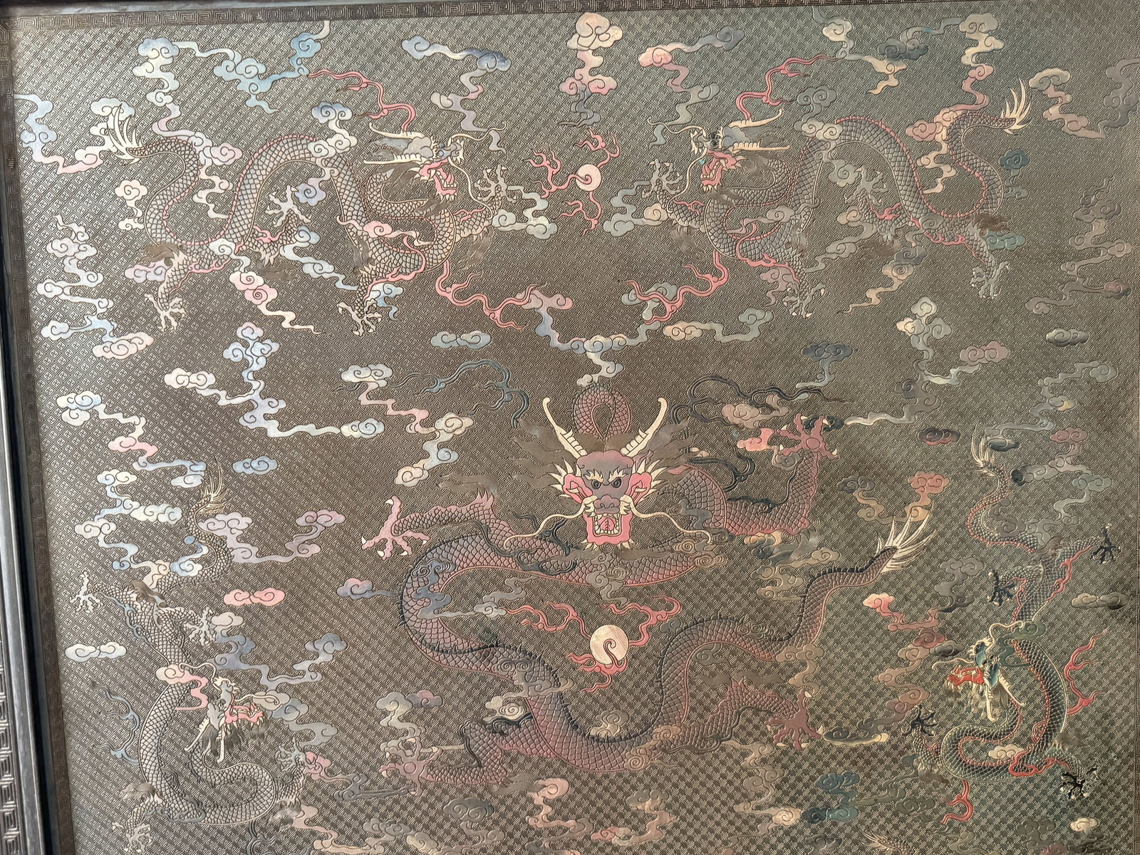 Lacquerware Carved Cloud and Dragon Pattern Wall Panel - 3