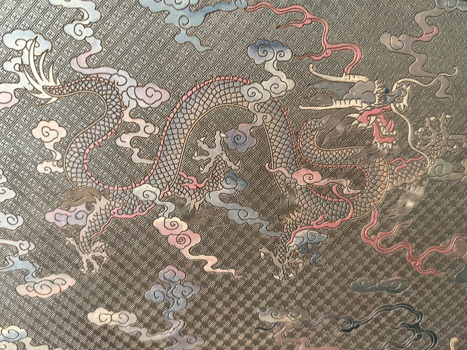 Lacquerware Carved Cloud and Dragon Pattern Wall Panel - 6