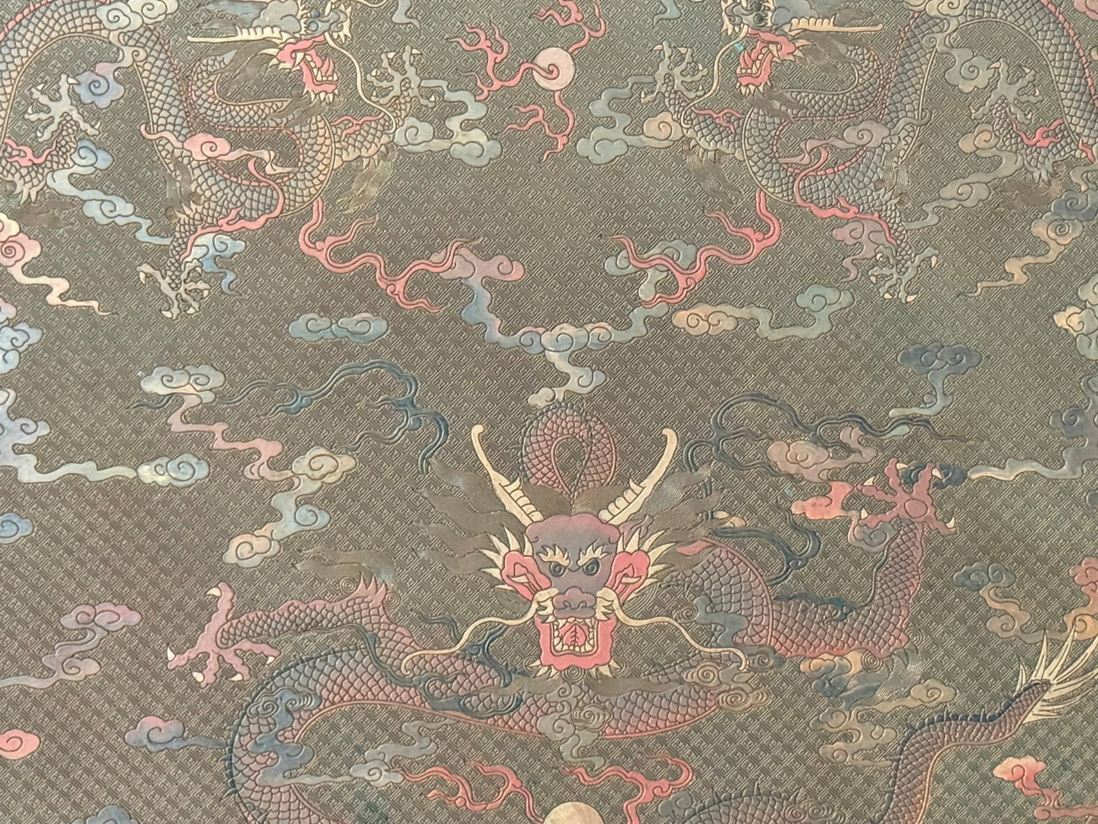 Lacquerware Carved Cloud and Dragon Pattern Wall Panel - 9