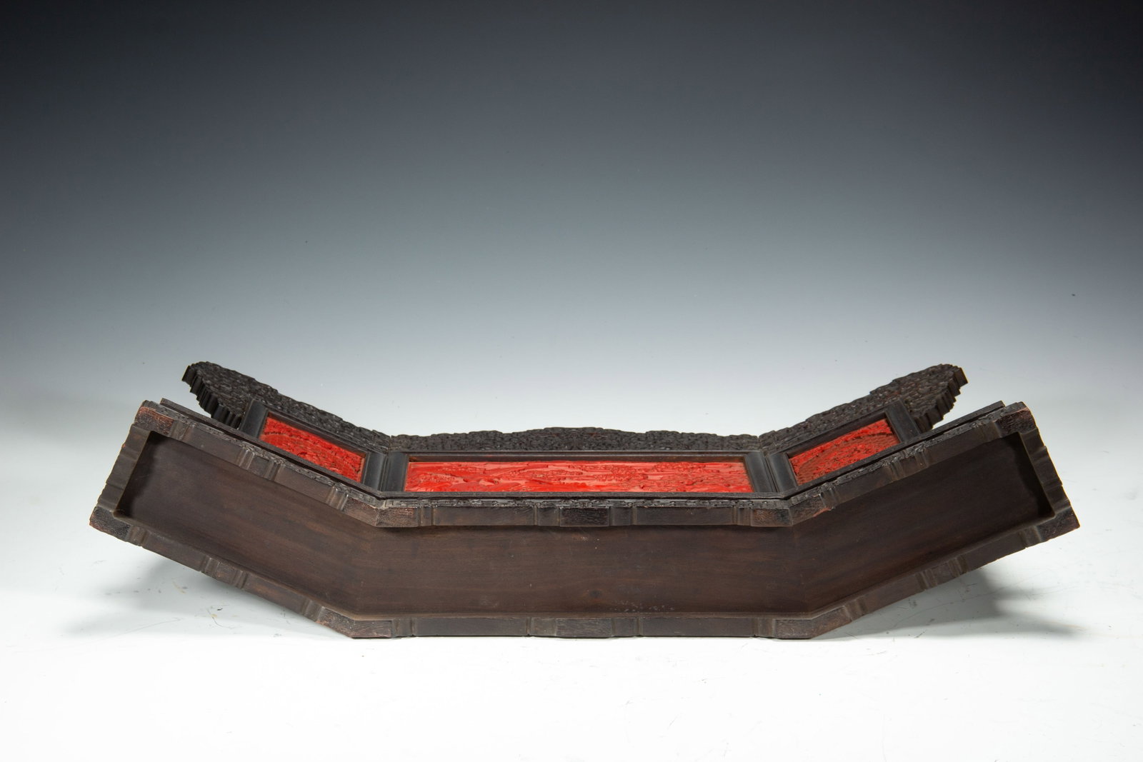 A CHINESE CINNABAR LACQUER THREE-PANEL TABLE SCREEN - 8
