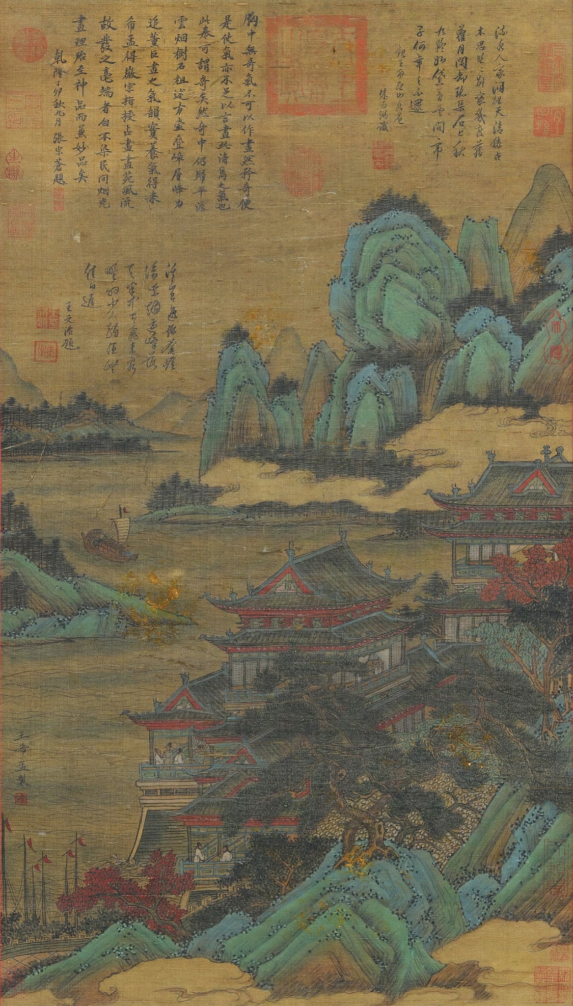 Wang Ximeng mark, Chinese Landscape Painting. Ink and Color on Silk, Hanging Scroll: Wang Ximeng mark, Chinese Landscape Painting. Ink and Color on Silk, Hanging Scroll (81 x 46cm)